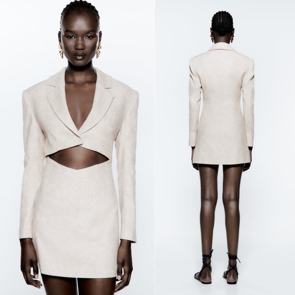 Zara Limited Edition Light Tan Cut Out Blazer Dress - Picture 14 of 17